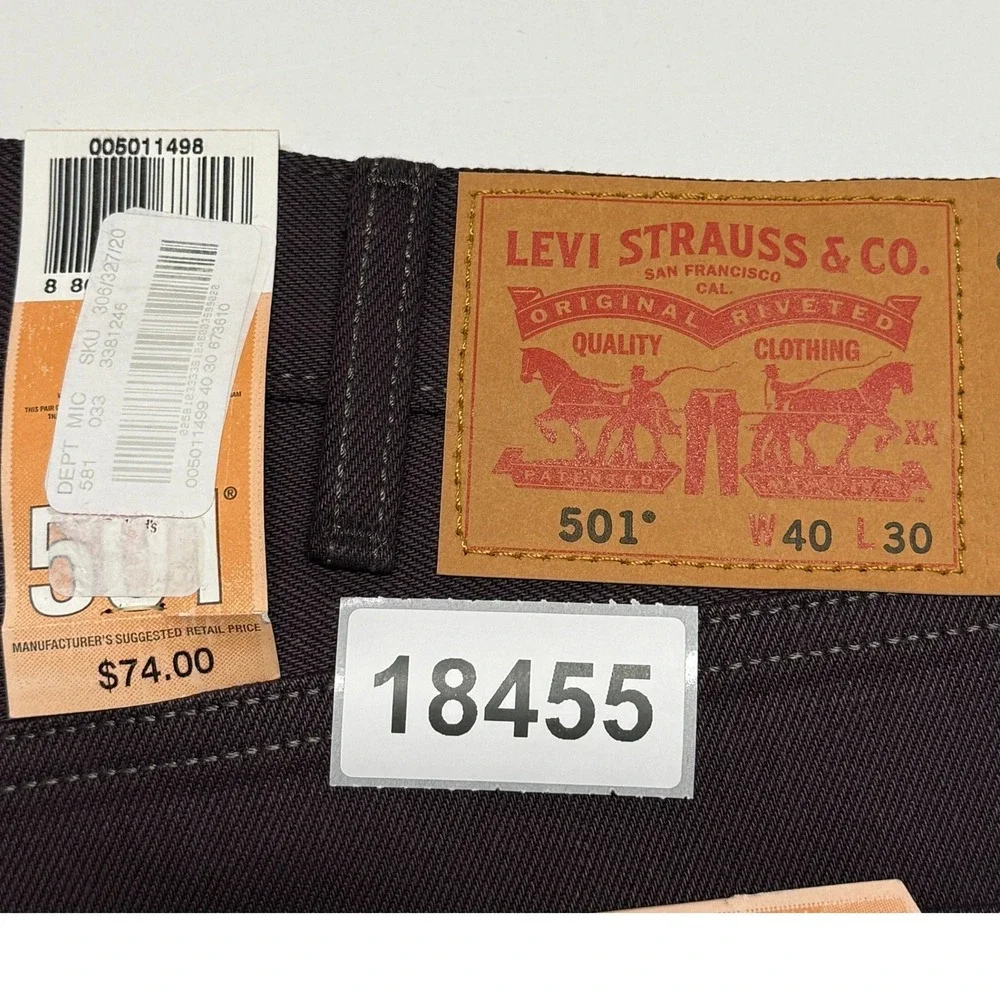 Levis‎ 501 Jeans Mens 40x30 Purple Straight Leg Button Fly Shrink-to-Fit NEW